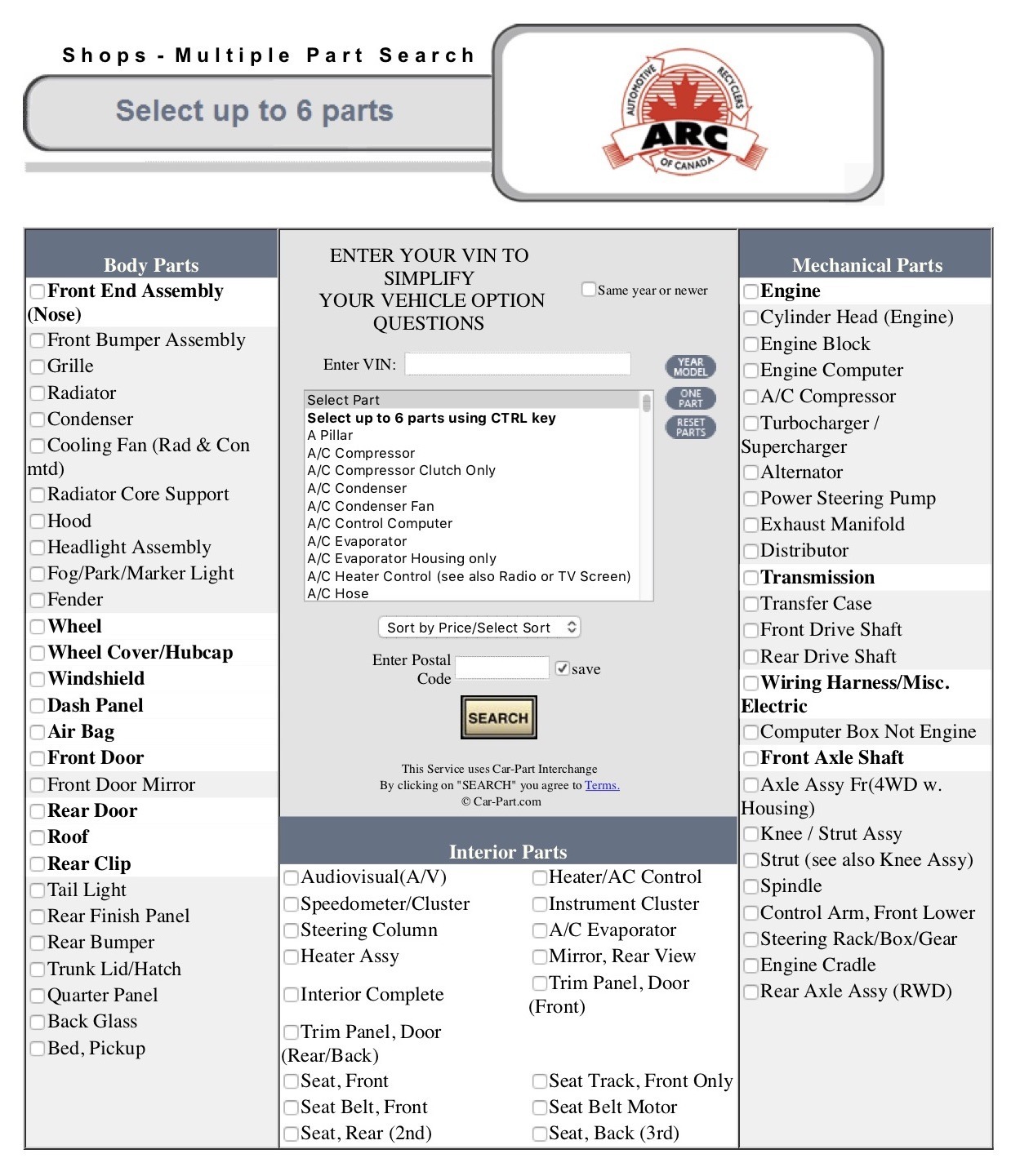 Parts Locator - Multiple Part Search ARC